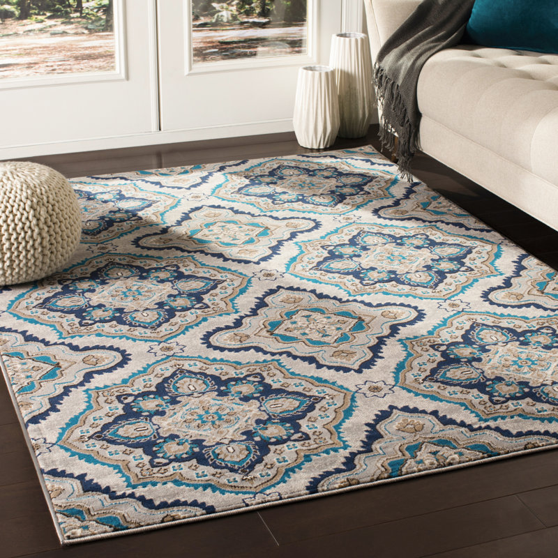 Charlton Home® Kent Oriental Taupe/Sky Blue Area Rug & Reviews Wayfair